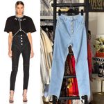 Alessandra Rich Crystal Button High Waist Stirrup Jeans Blue Size 25 Photo 1