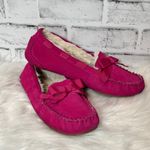 Talbots  Fuchsia Bow Slippers cream colored fuzzy on inside size 7.5 Photo 1