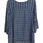 John Mark Denim Top Womens XL Blue Shirt Stripe Floral Bell Grommet Boho Casual Photo 0