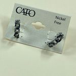 Cato Open Hoop Pierced Earrings Black Clear Rhinestone Accents Silver Color Photo 5