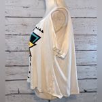 Papaya BLUE  T-Shirt Cold Shoulder White w Geometric Print-Medium Photo 1