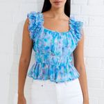 French Connection  Gretha Hallie Blue Ruffle Floral Top Photo 0