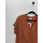 Orvis  Button Front Shirt Womens Large Brown Gauze Short Sleeve Fall NWT Photo 2