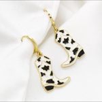 Cow Print Cowboy Boot Earrings Gold Photo 3