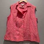 Coldwater Creek  Salmon Pink Sleeveless Button Up Blouse 100% Linen Size 1X Photo 0