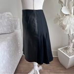 Akris Black Leather And Wool Pencil Half Pleated Skirt Photo 2
