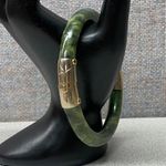 Vintage Jade Bangle Bracelet Gold Plated Clasp Chunky Bold Luck Lucky Green Photo 9