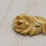 Vintage Bakelite Carved Rose Pin 1" Yellow Flower Palm Coat Lapel Scarf Brooch Gold Photo 4