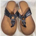 Clarks Mimmey Paige Black Leather Thong Cork Wedge Sandals Size 9 65269 **Flaw** Photo 0