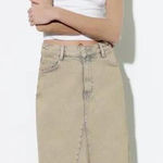 ZARA  Women's Beige TRF Overdyed Frayed Denim Mid Rise A-line Midi Skirt‎ Size L Photo 0