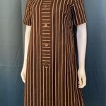 Vintage 60s Peter Pan Collar Chocolate Striped Dress Multi Size M Photo 0