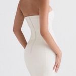 House Of CB Dress Camilla Faux Vegan-Leather Strapless Boned Midi Ivory S Photo 1