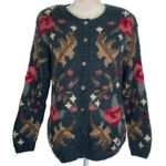 Talbots Vintage Hand Knit Mohair Sweater Cardigan Women’s Size S Green Florall Photo 0