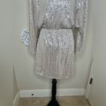 NTM: Silver Sequin Mini Dress Surplice V Photo 13