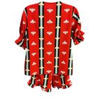 Womens Bee Print‎ Pajama Set Short Sleeve Top & Ruffle Shorts Loungewear** Red Photo 1