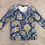 Talbots  Petite Small‎ Floral Paisley Print Blue Yellow Button Front Cardigan Photo 0