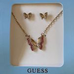 Guess NWT Gold and Pink Butterfly Necklace and Earrings Set Photo 2