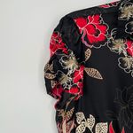 Bebe  Women's Black Floral Button Down Collared Short‎ Sleeve Silk Shirt Dress M Photo 6