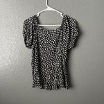 Moral Fiber Charming Black & White Floral Blouse with Puff Sleeves Photo 1