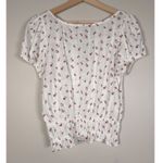 American Eagle White Floral Puff Sleeve Tie Neck Smocked Peasant Top M Boho Photo 2