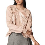 Anthropologie New  Beaded Bow Sweatshirt Top Embellished Lace Pullover Pink Small Photo 0