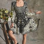 NEW $595 Cara Cara Lillia dress in black scroll terrace long sleeve chic romance Photo 0