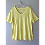 Chico's Tee Shirt Short Sleeve Neon Yellow V Neck Stretch Side Slits, Size M Photo 1