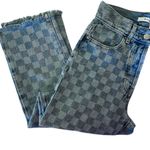 PacSun High Rise Straight Leg Raw Hem Checkered Blue Jeans 24 Photo 7