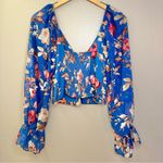 Urban Outfitters NWT  Topanga Button Front Cropped Blue Floral Ruffle Blouse Top Photo 5