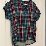 Soft Surroundings  plaid henley top rainbow multicolor 100% cotton medium petite Photo 2