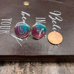 Vintage 1990s Pastel Paint Swirled Gold Tone Enamel Circle Stud Earrings Photo 5