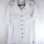Bloomchic  Solid Flap Pocket Dolman Sleeve Button Up Blouse White 14-16 Photo 2