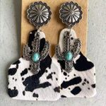 Boutique Western Cow Print Flower Turquoise Cactus Earrings Photo 0