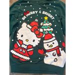 Hello Kitty  Be Merry Bright Christmas Tree Snowman Sweatshirt Green Womens M Photo 1