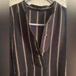 Vince  Navy & Brown Oversized 100% Silk Striped Long Sleeve Shift Shirt Dress; XS Photo 4