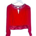 Windsor Sheer Red Top With Leather Trim Waist And Collar NWT Large Photo 0