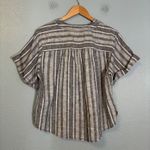 Anthropologie  Pilcro Surf Shirt Linen Henley Grey Stripe Size Small Boho Coastal Photo 7