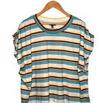 New AFRM Womens Size 3X Jorja Cropped Top Striped Ruched Cap Sleeves Multi Photo 0