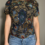 Vintage Black Paisley Beaded Shortsleeve Shirt Size M Size M Photo 0