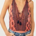 Free People Soul of the Sun Sleeves Bodysuit Brown Mauve Combo NWT XS $78 Photo 0