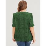 Bloomchic  Polka Dot V Neck Ruffle Trim Blouse Short Sleeve Green 26 Photo 1