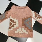 Sundance Oversized Knit Sweater Cowl Neck Sequins Dusty Rose Pink Aztec Print XS Photo 1
