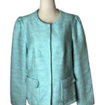 Talbots  Blue Shimmer Crew Neck‎ Snap Button Front Puff Sleeve Jacket Size 10 Photo 0