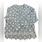 ZARA Blue & White Floral Embroidered Boho Eyelet Linen Blouse Women Sz S Photo 11