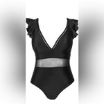 Cupshe 🏷️ Black Ruffle Plunge Neck Plus Size Swimsuit Black Size 0X Photo 7