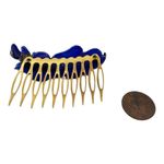 Vintage 80s Cloisonné Enamel Floral Art Noveau Hair Comb Hair Accessories Neon Blue Photo 9