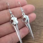 Vintage Gothic Silver Crow earrings , Y2K Grunge Boho drop and dangle earrings Photo 0
