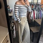 H&M white and navy striped long sleeve off the shoulder top Photo 2