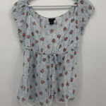 Fang Dainty Floral Striped Blue Multicolor Top Lace Trim Coquette Size Large Y2K Photo 0