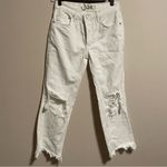 Free People  Maggie Mid Rise Straight Optic White Distressed Jeans- Size 24 Photo 3
